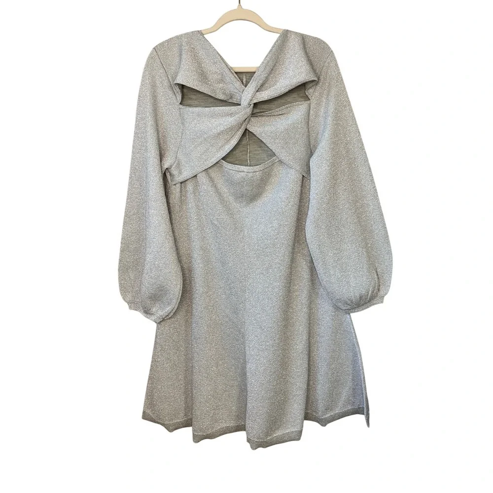J.Crew Women's Silver Sparkle Twist-Back‎ Long Sleeve A-Line Dress XXL